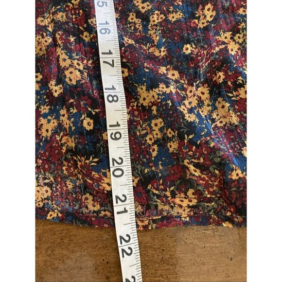 Frye Women’s Floral Button Up Blouse Sz S New Ruffle Western Peasant Red Gold - Picture 9 of 9